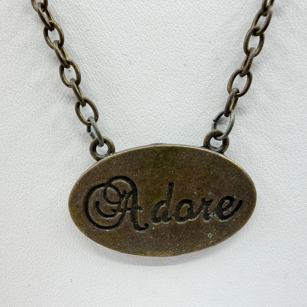 Adore Oval Pendant Necklace Bronze Tone Rustic Minimalist Bohemian Jewelry Gift